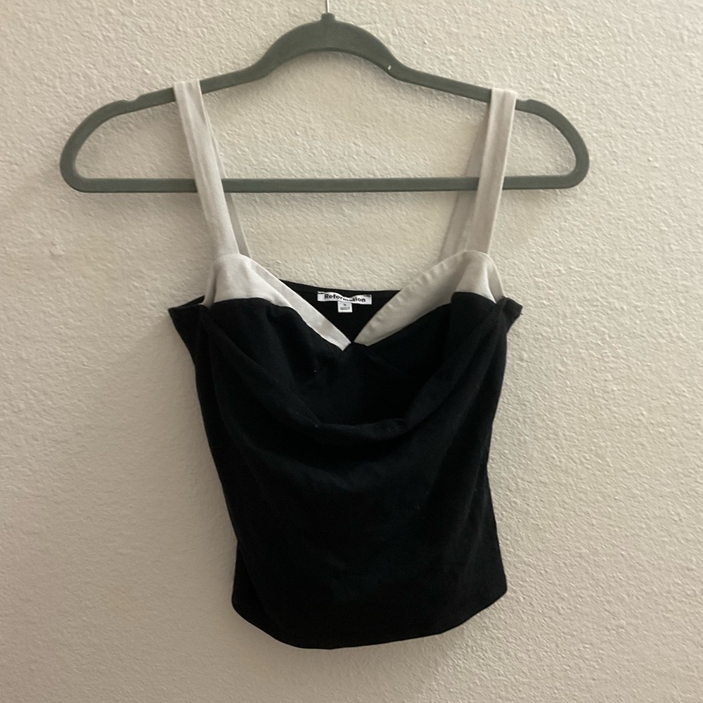 Reformation Black and Cream Crop Top
